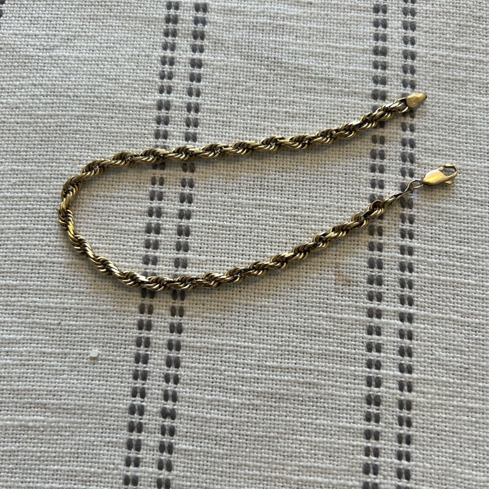 Men’s 3mm, 14k Yellow Gold, Solid Rope Chain Bracelet, 9 Inch